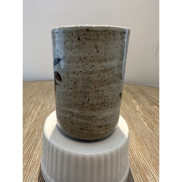 Japanese Yunomi Green Tea Cup - Gray With White Flower Blue And Brown Foliage - Picture 3 of 7